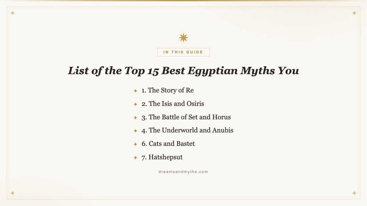 At a glance — List of the Top 15 Best Egyptian Myths You