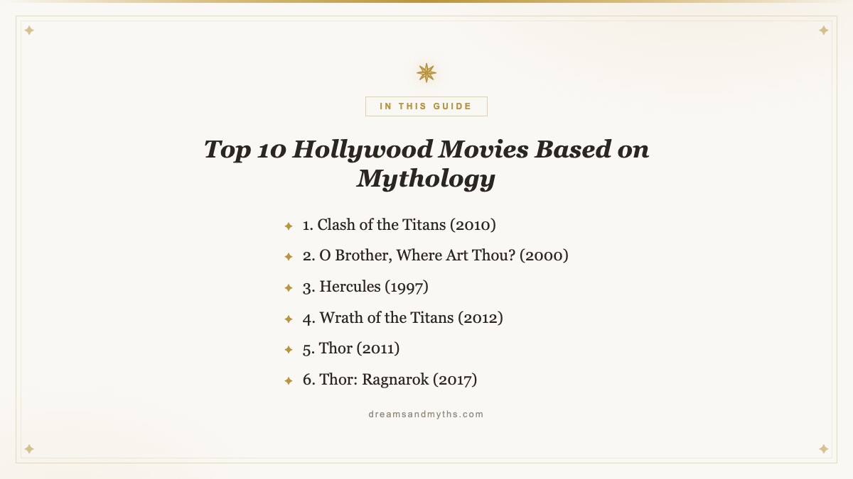 At a glance — Top 10 Hollywood Movies Based on Mythology