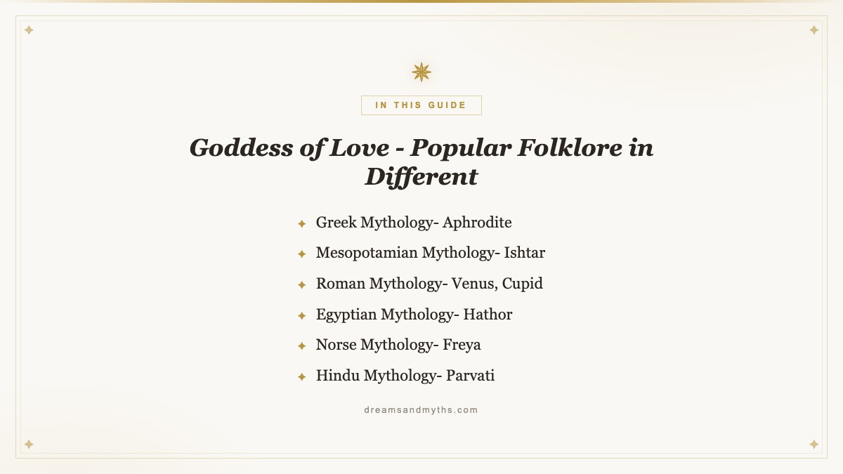 At a glance — Goddess of Love - Popular Folklore in Different