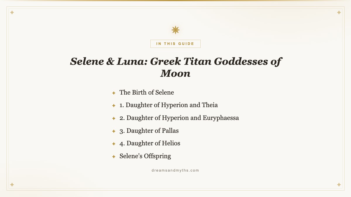 At a glance — Selene & Luna: Greek Titan Goddesses of Moon