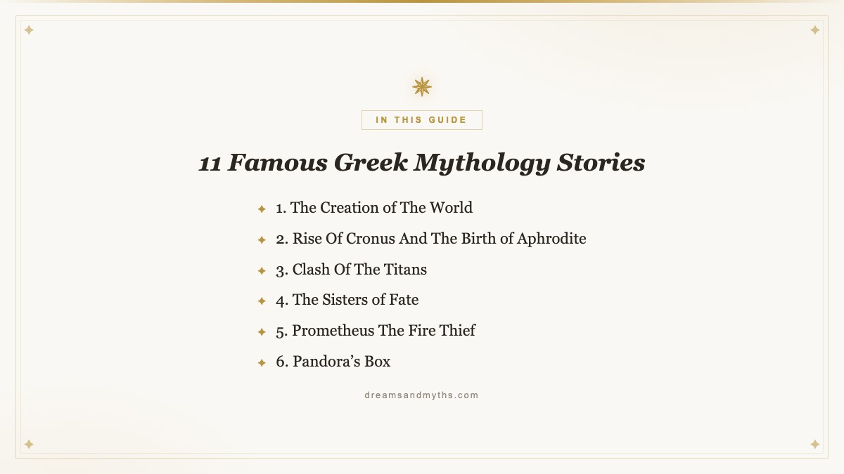 At a glance — 11 Famous Greek Mythology Stories