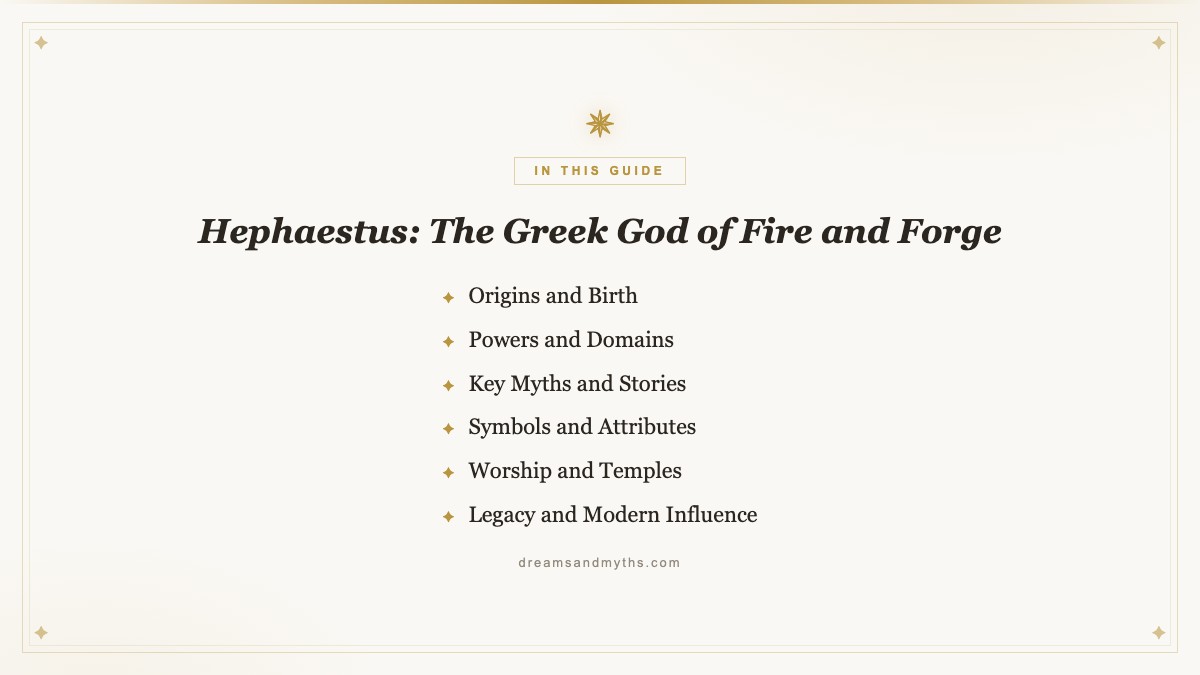At a glance — Hephaestus: The Greek God of Fire and Forge